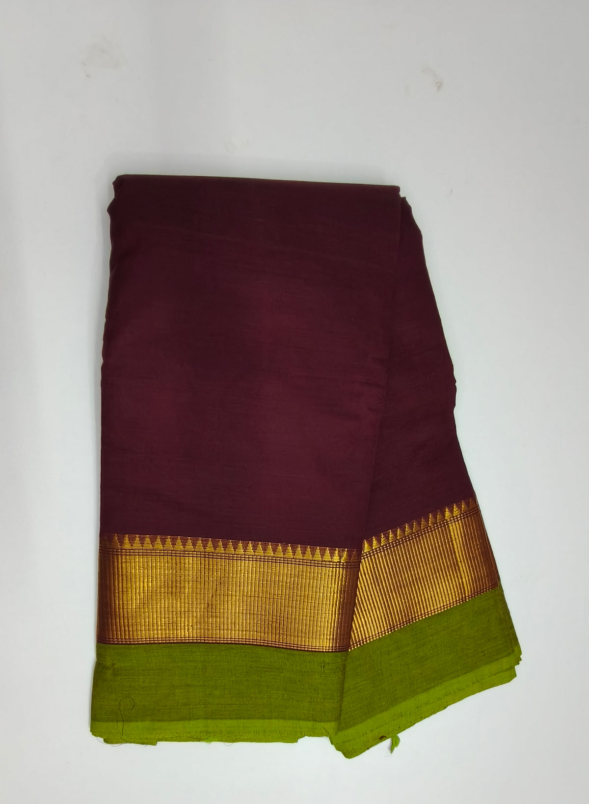 Maroon & Green Kanchi Cotton Saree with Zari Border
