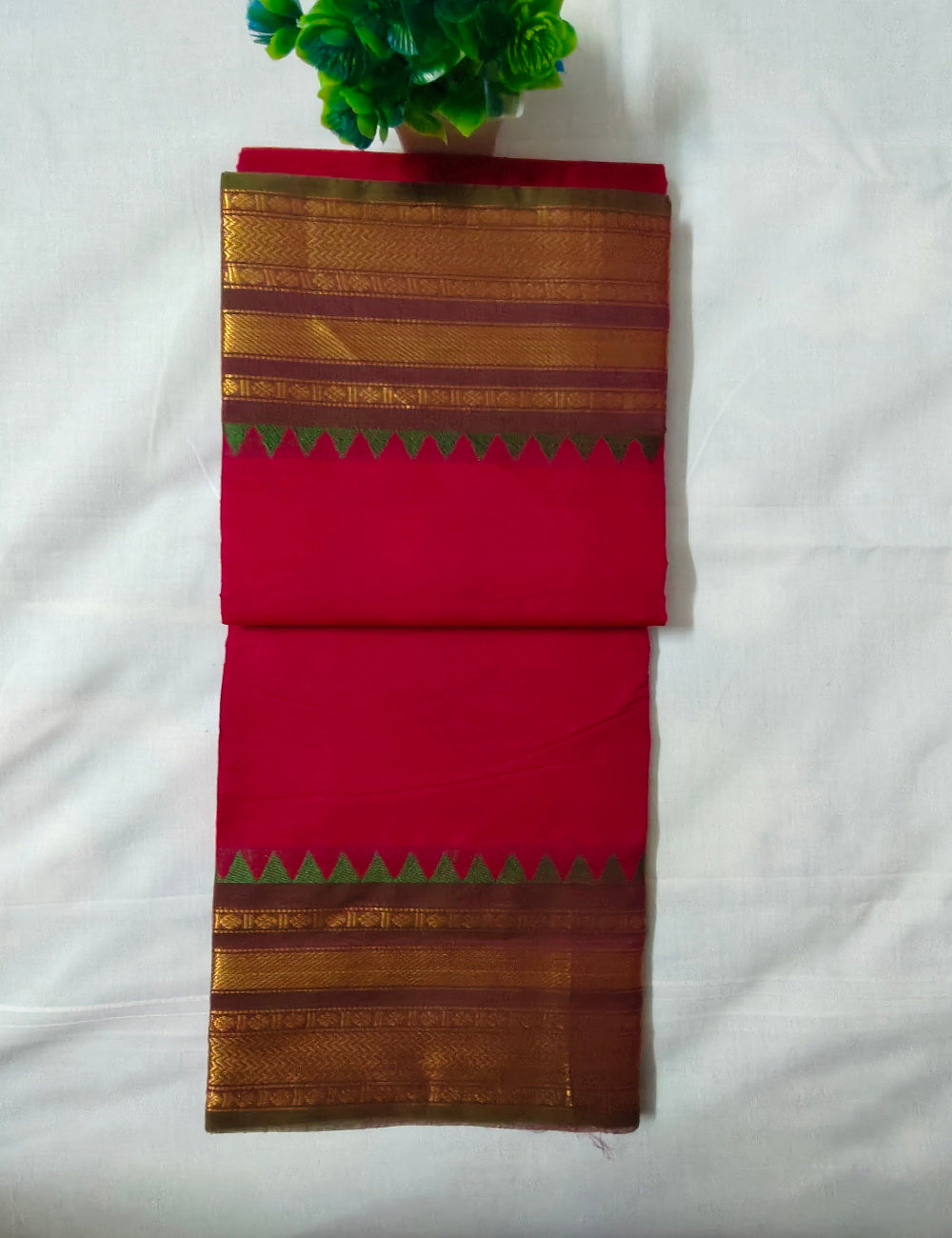 Red Chettinad cotton with Gold Zari Border