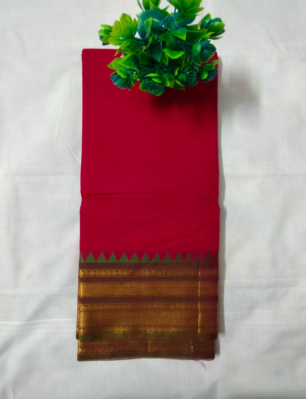 Red Chettinad cotton with Gold Zari Border