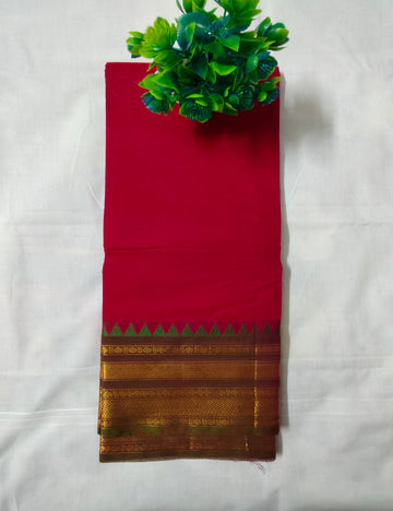 Red Chettinad cotton with Gold Zari Border