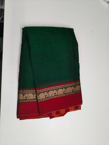 Green Cotton Saree with Elephant Woven Border