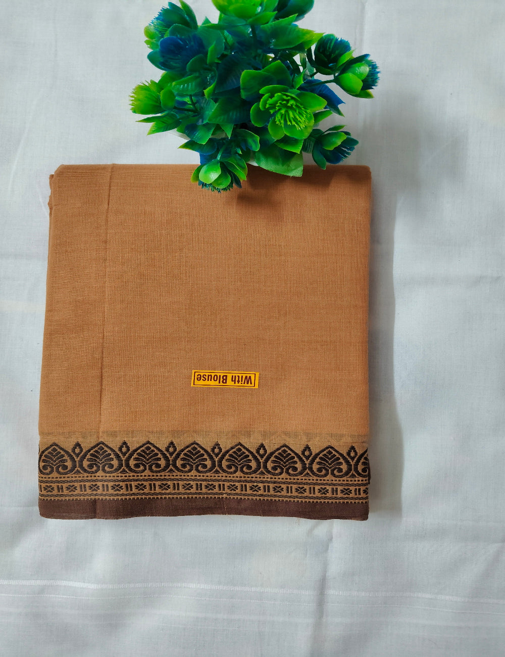 Chettinad Cotton Saree with Printed Brown Border