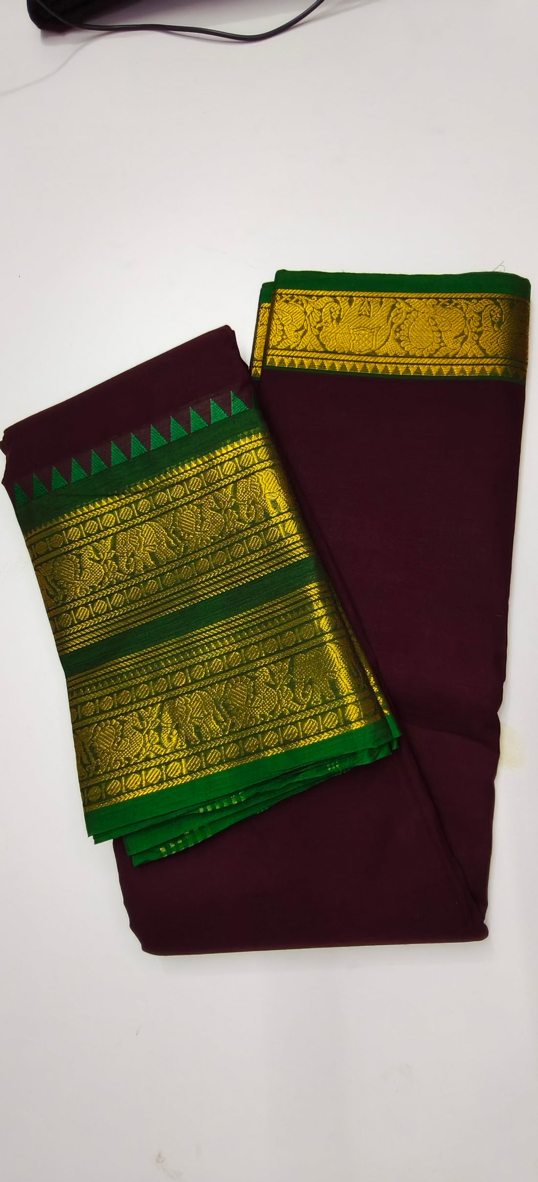 Kanchi Cotton Saree Maroon with Golden Zari Border