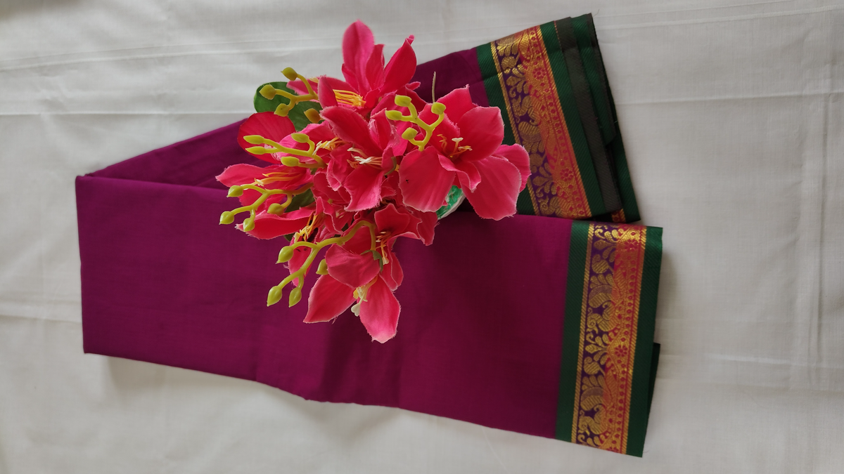 Maroon Cotton Saree with Golden Zari Border