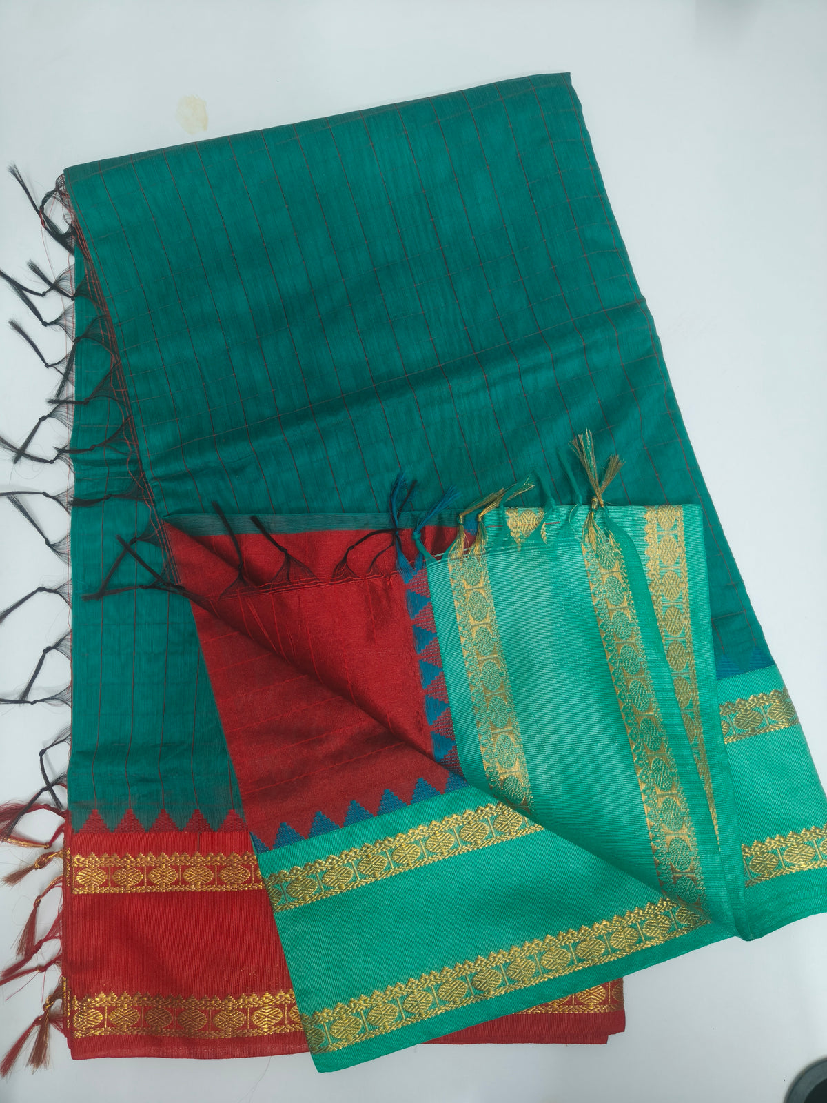 Chettinad Cotton Checked Saree with Zari Border