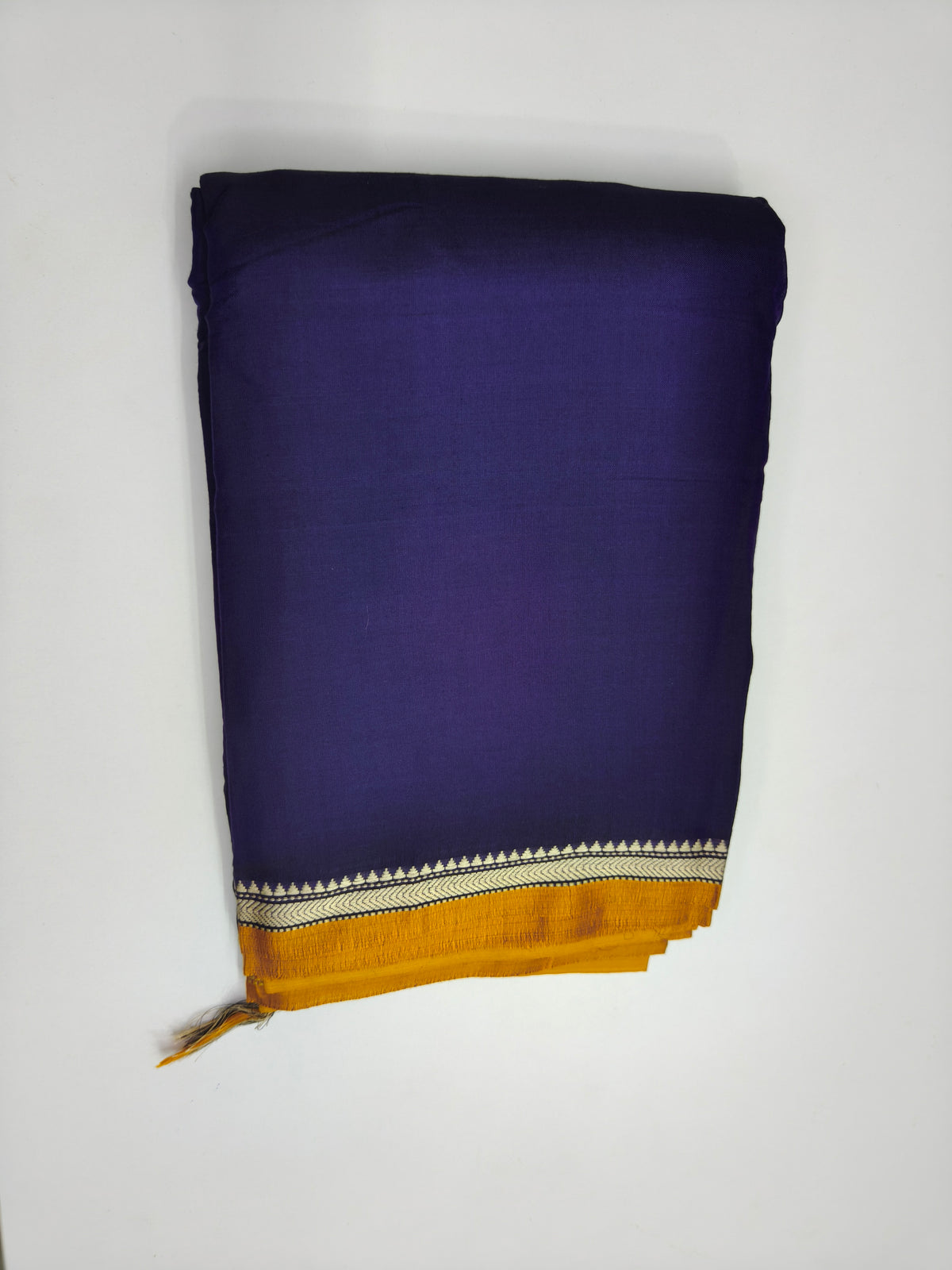 Narayan Bet 125 Count Cotton Navy Blue Saree with Zari Border