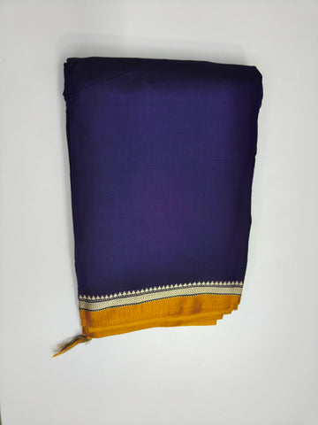 Narayan Bet 125 Count Cotton Navy Blue Saree with Zari Border