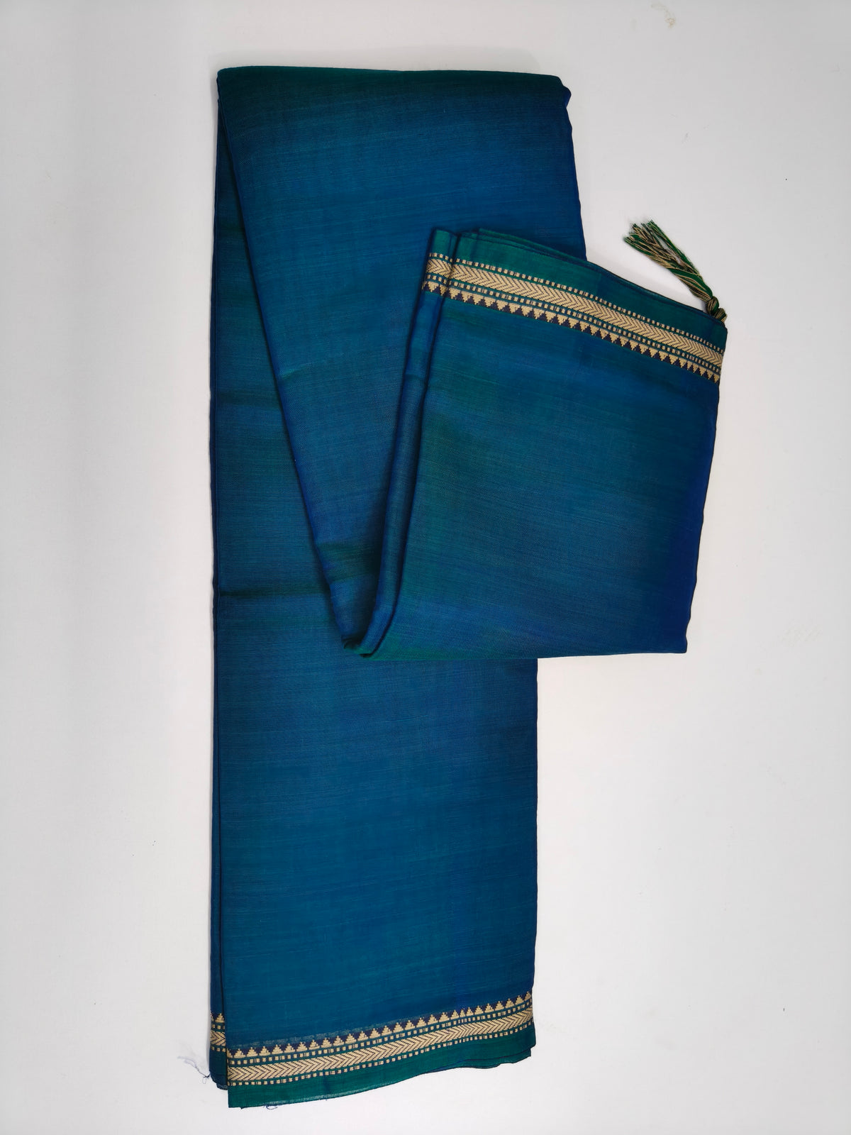 Narayan Bet 125 Count Cotton Blue Saree with Zari Border