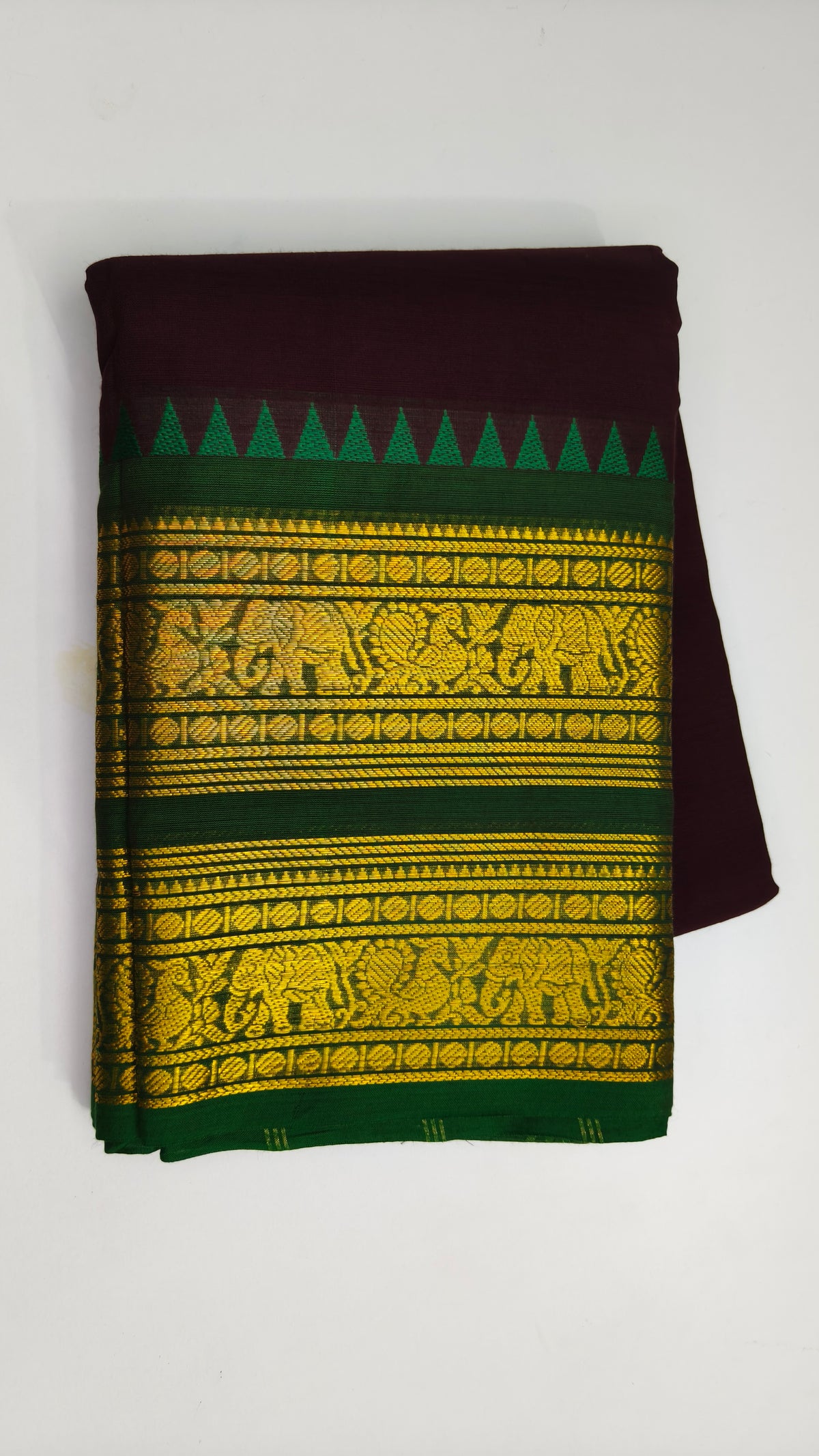 Kanchi Cotton Saree Maroon with Golden Zari Border