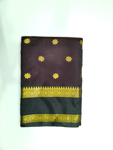 Chiniya Soft Brown Saree with Golden Zari Border