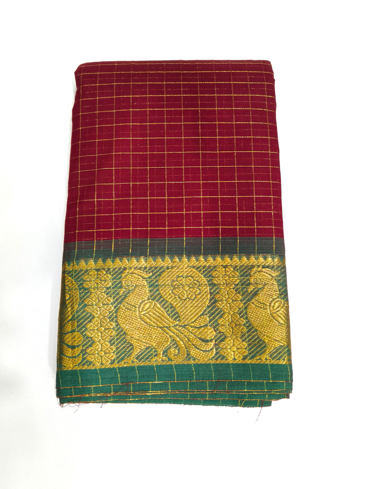 Madurai Sungudi Cotton Saree with Golden Zari Border