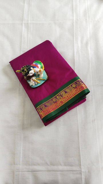 Maroon Cotton Saree with Golden Zari Border