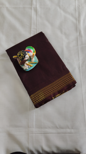 Brown Cotton Saree with Golden Woven Design Border