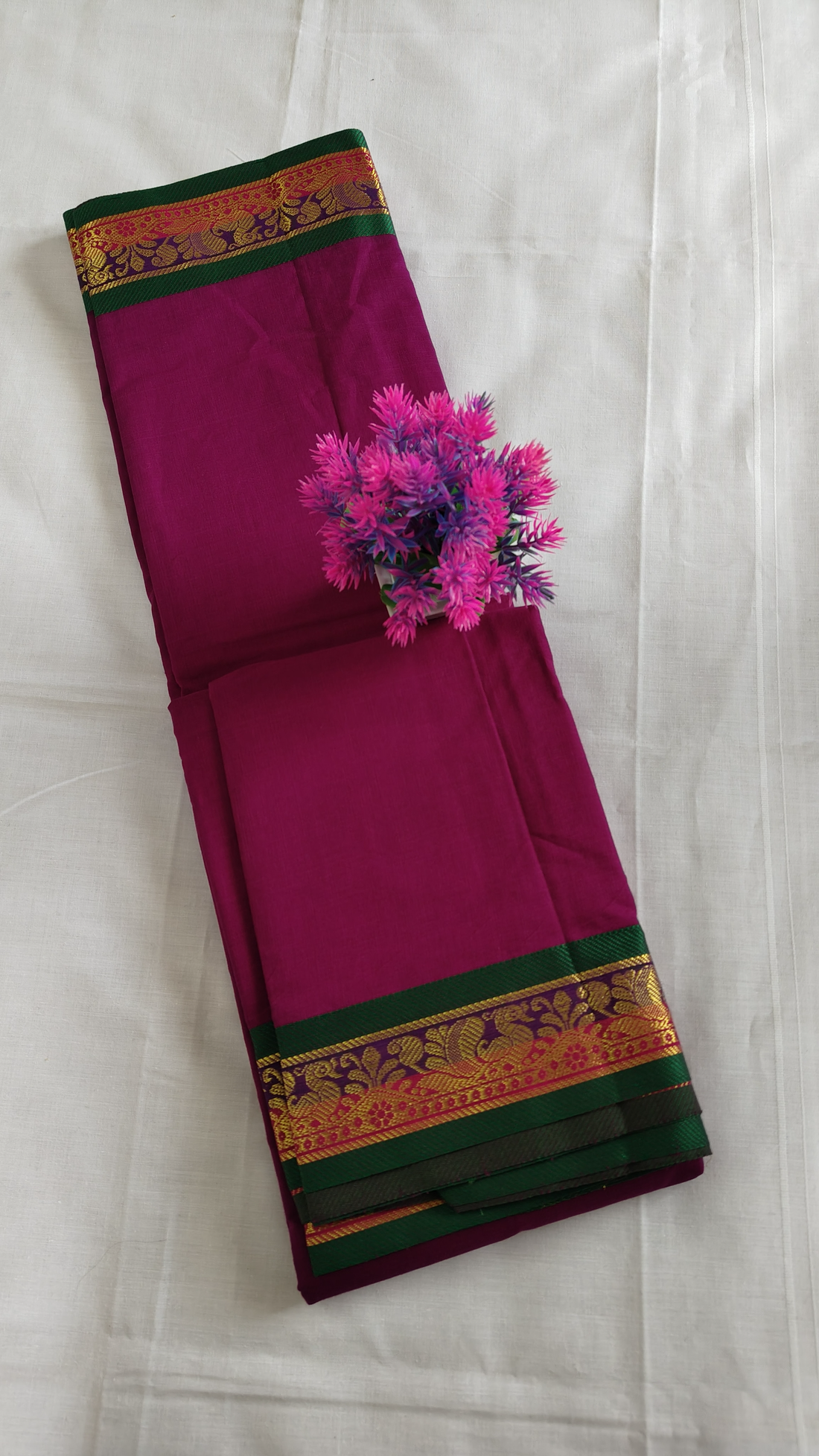 Maroon Cotton Saree with Golden Zari Border