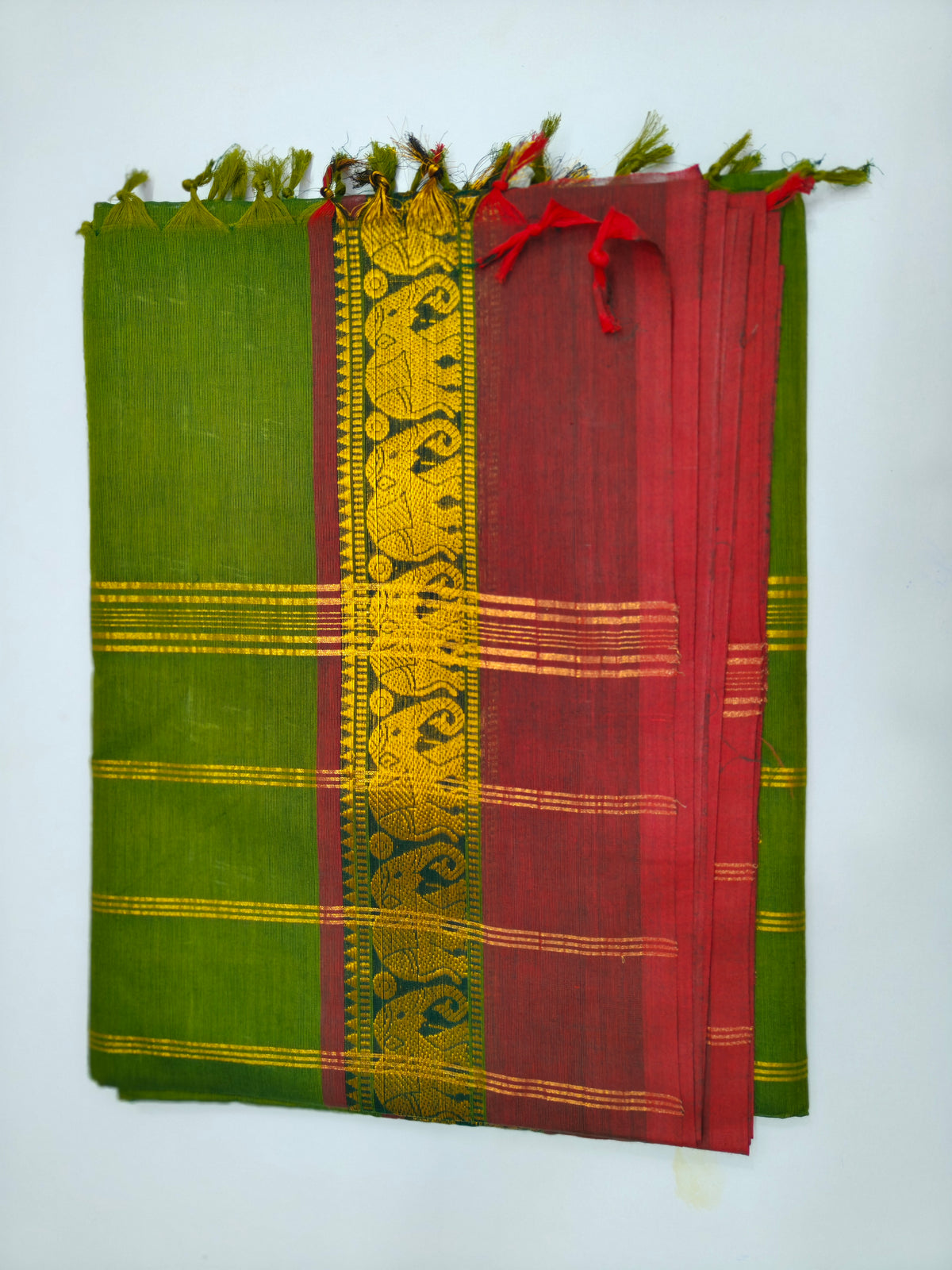 Chettinad Handloom Cotton Saree Green and Red