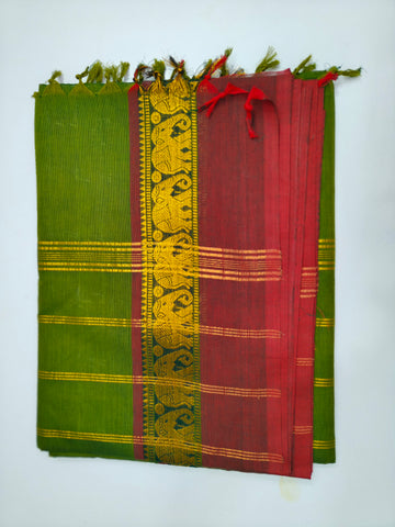 Chettinad Handloom Cotton Saree Green and Red