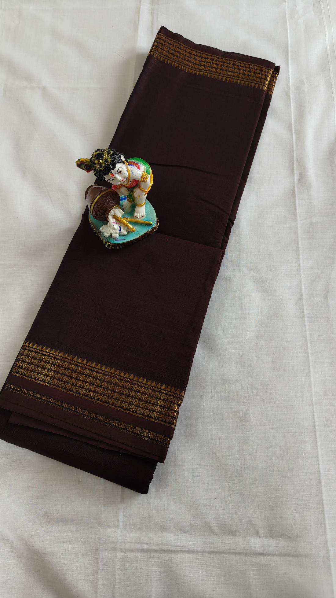 Brown Cotton Saree with Golden Woven Design Border