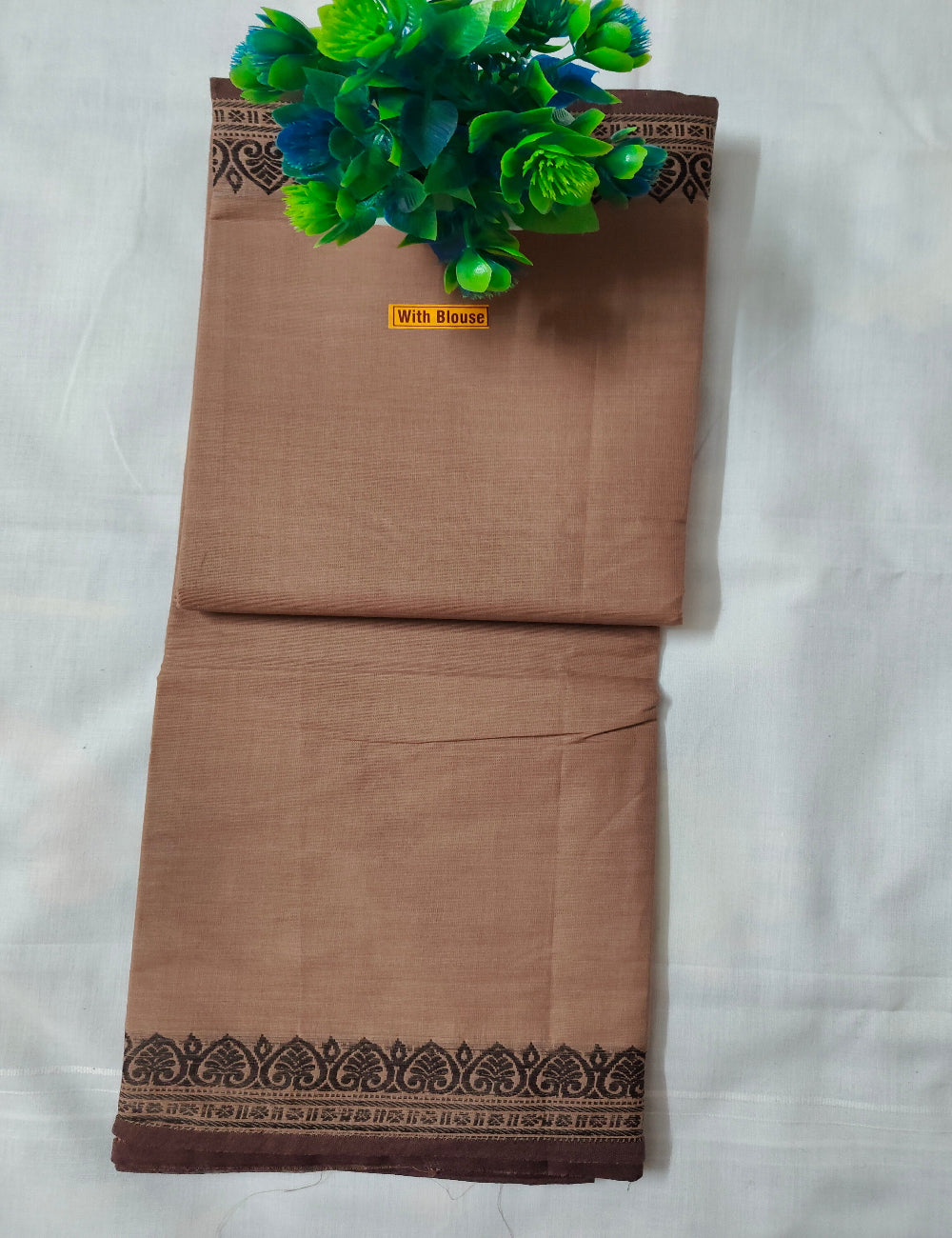Chettinad Cotton Saree with Brown Border