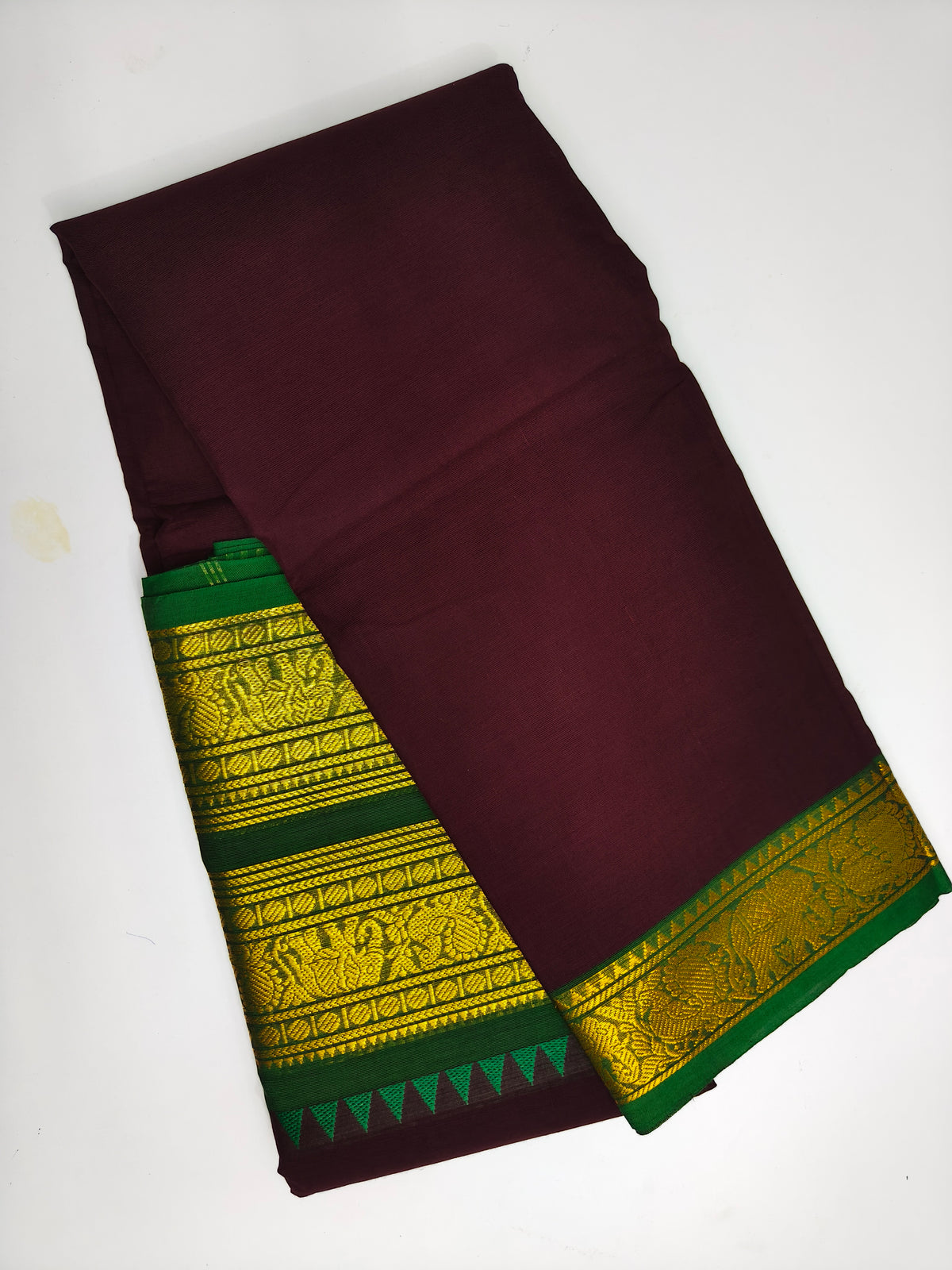 Kanchi Cotton Saree Maroon with Golden Zari Border