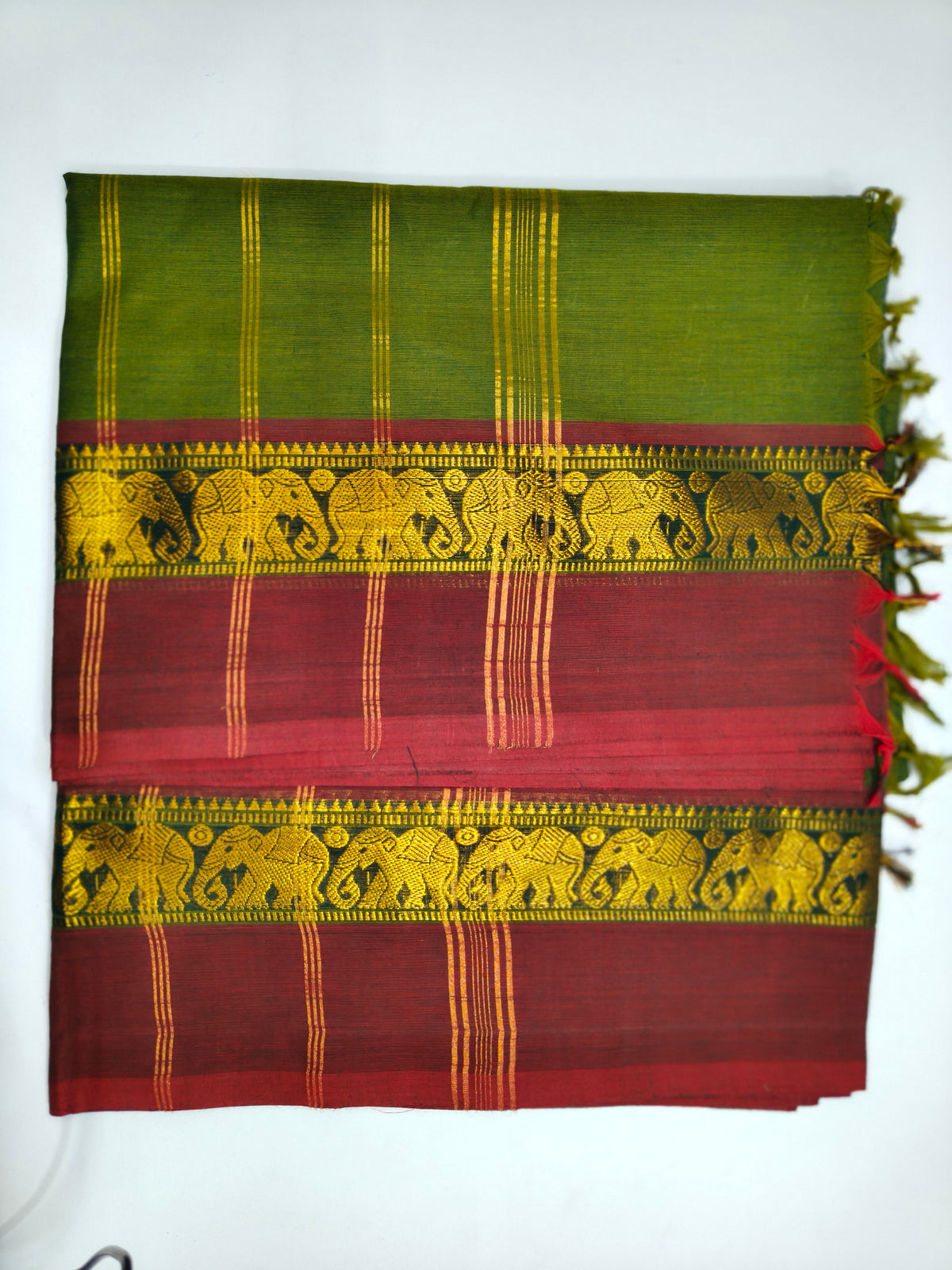 Chettinad Handloom Cotton Saree Green and Red