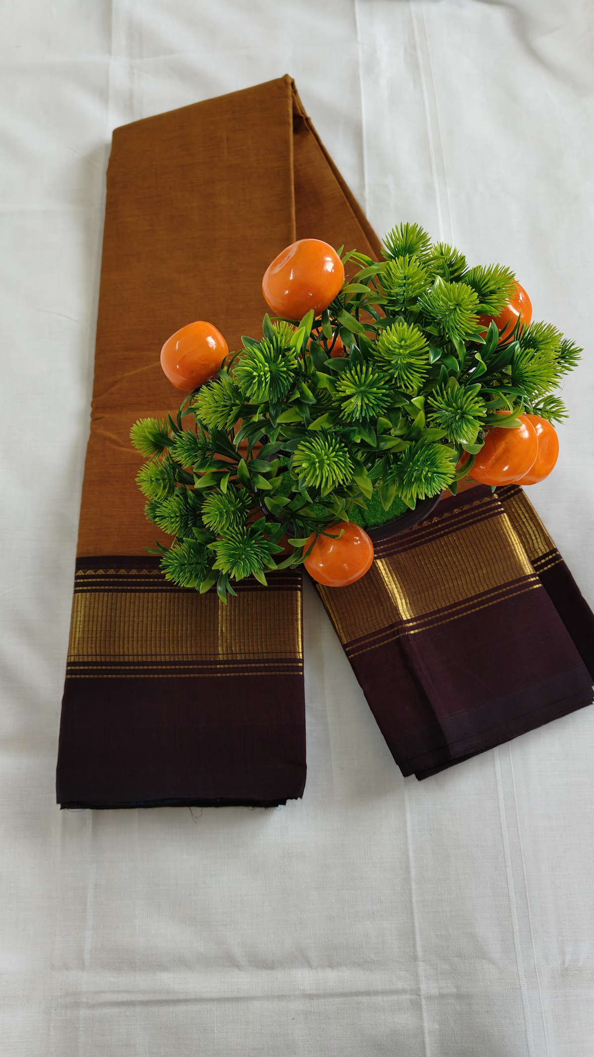 Brown Cotton Saree with Golden Woven Border