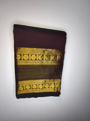 Kanchi Cotton Saree in Maroon with Golden Zari Border