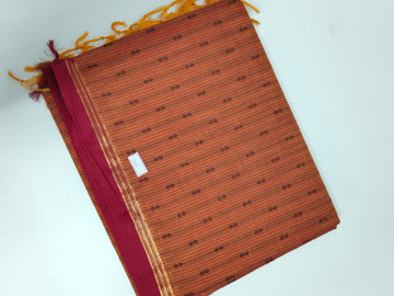 Pure Cotton Rust Saree with Maroon Zari Border