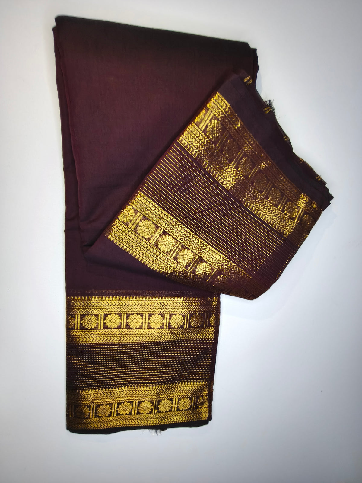 Kanchi Cotton Saree in Maroon with Golden Zari Border
