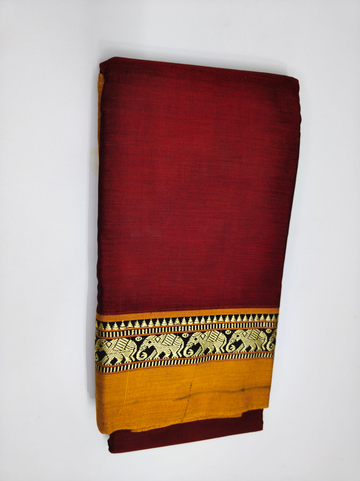 Maroon Kanchi Cotton Saree with Elephant Woven Border
