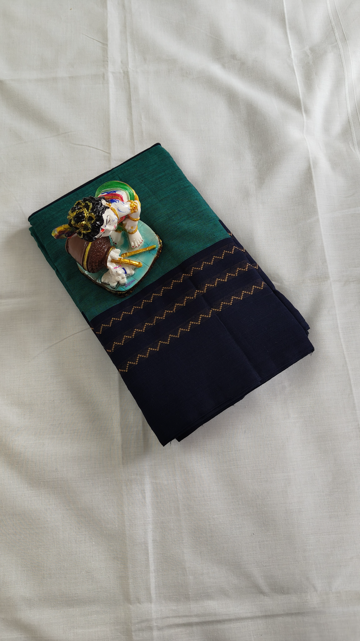Elegant Navy Blue and Green Cotton Saree