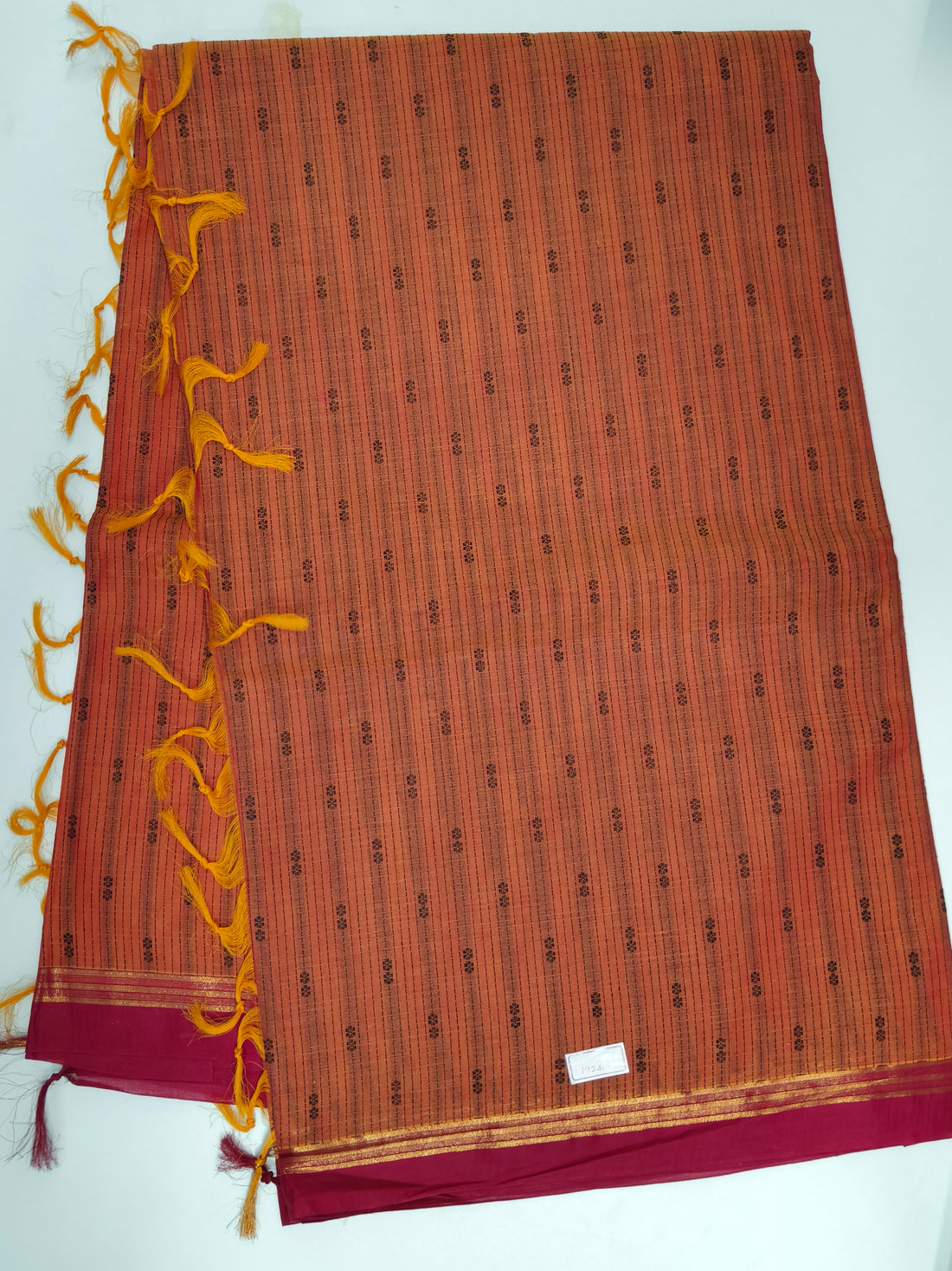 Pure Cotton Rust Saree with Maroon Zari Border