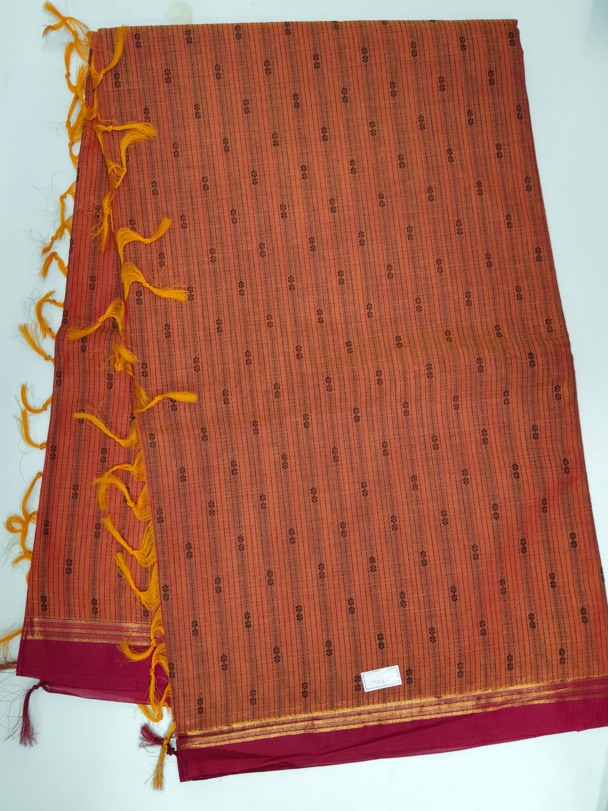 Pure Cotton Rust Saree with Maroon Zari Border