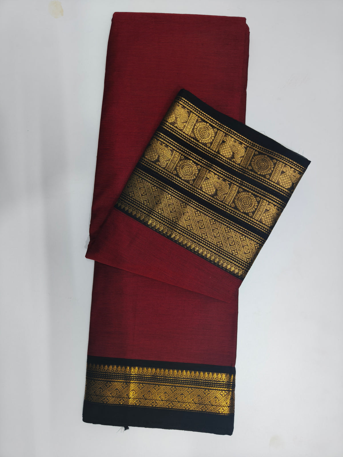 Maroon Kanjeevaram Cotton Saree with Golden Woven Design Border