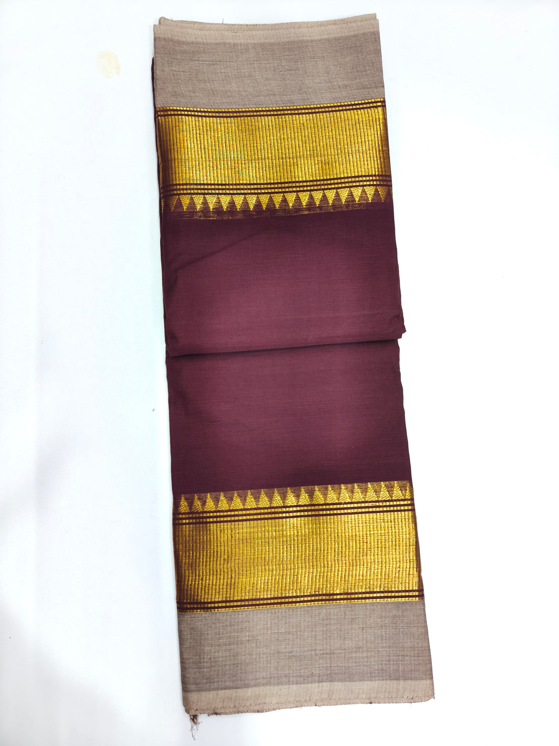 Maroon Kanchi Cotton Saree with Golden Zari Border