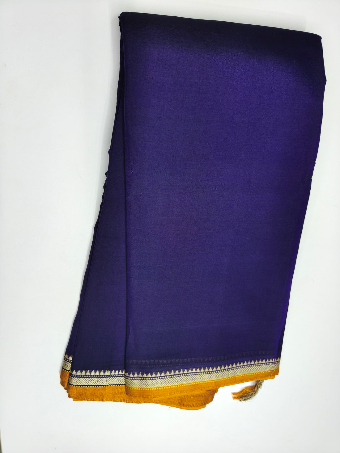 Narayan Bet 125 Count Cotton Navy Blue Saree with Zari Border