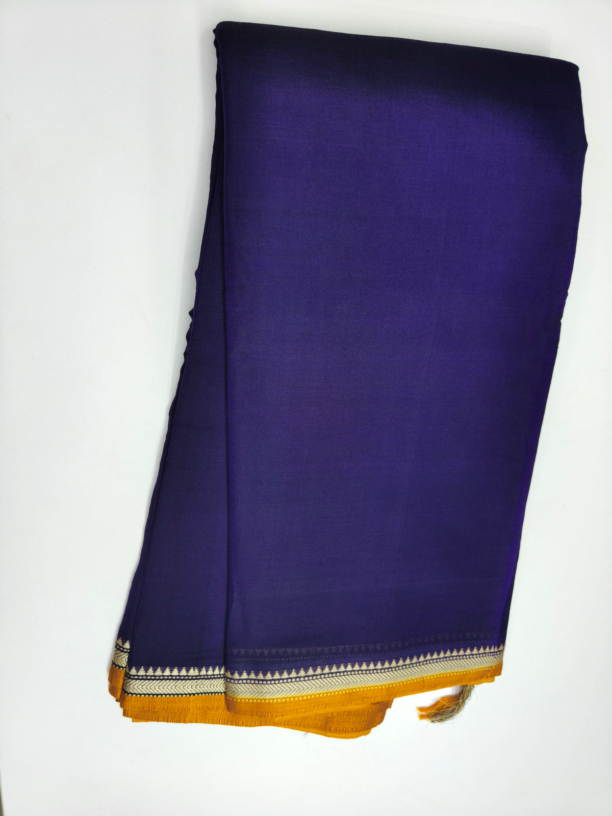 Narayan Bet 125 Count Cotton Navy Blue Saree with Zari Border