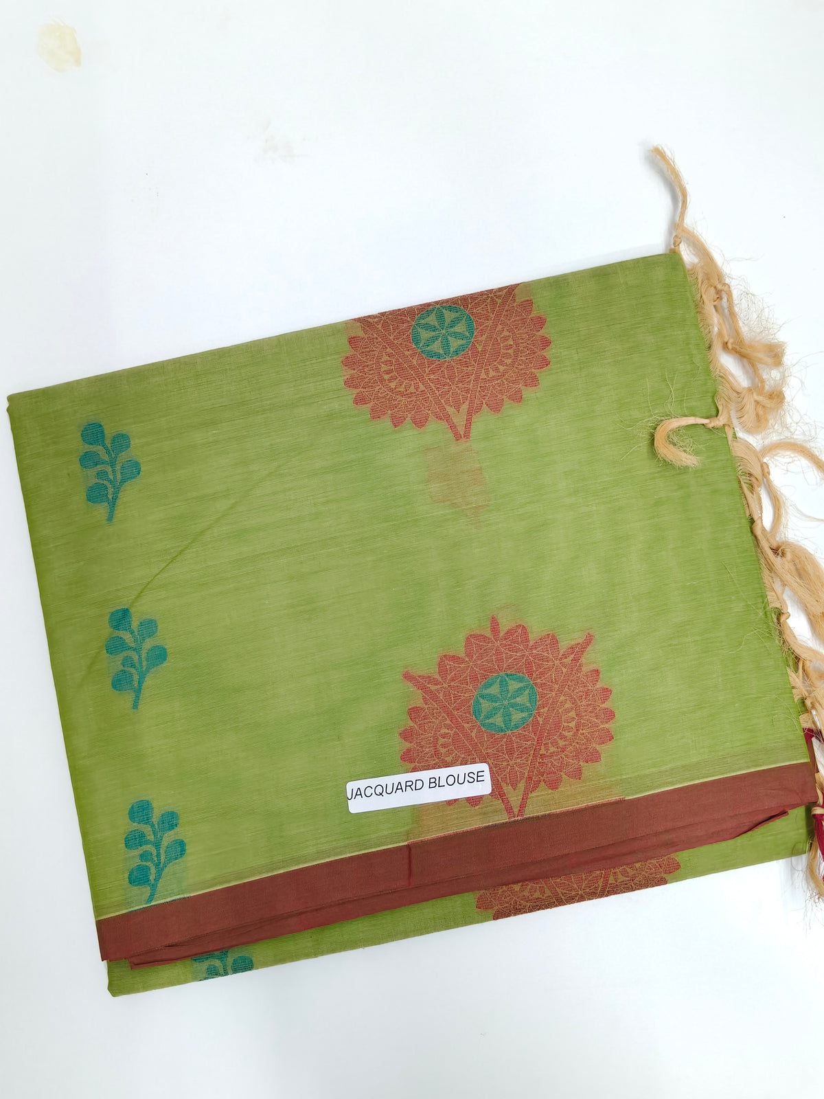 Chettinad Cotton Saree - Green Floral with Jacquard Blouse