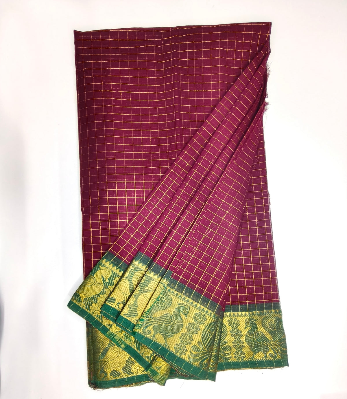 Madurai Sungudi Cotton Saree with Golden Zari Border