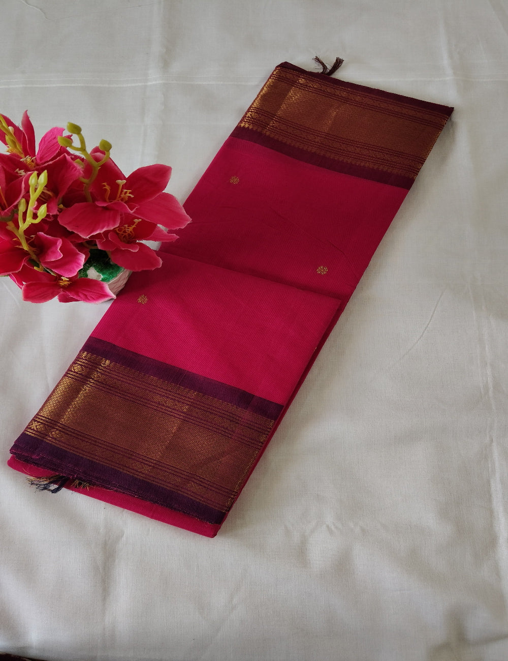 Kanchi 100 Count Rich Pink Cotton Saree