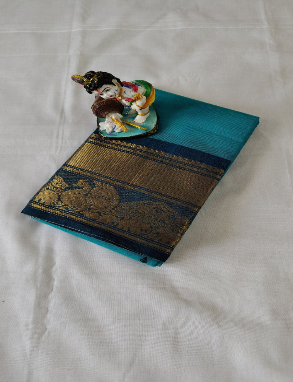 Kanchi Cotton Saree in Blue with Gold Zari Border