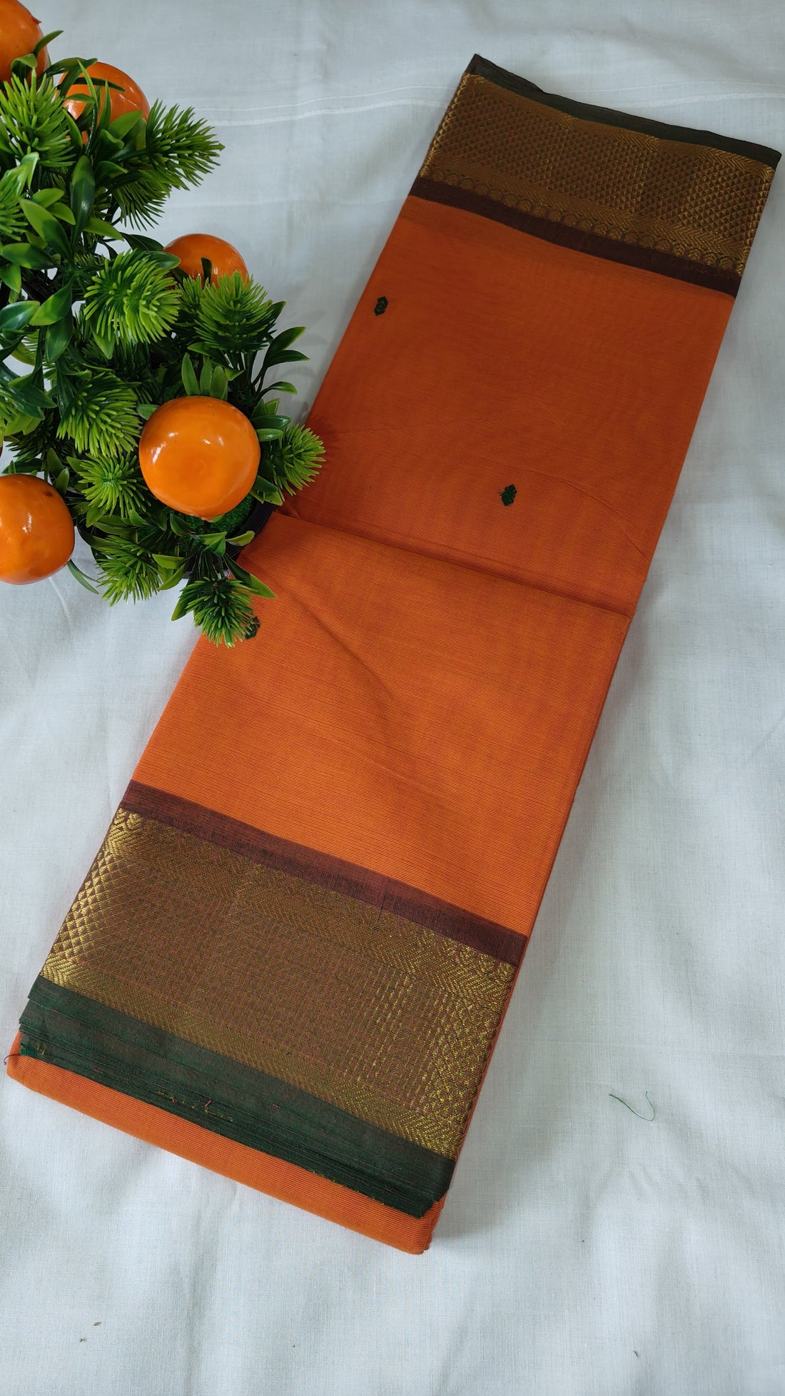 Orange Cotton Saree with Gold Border