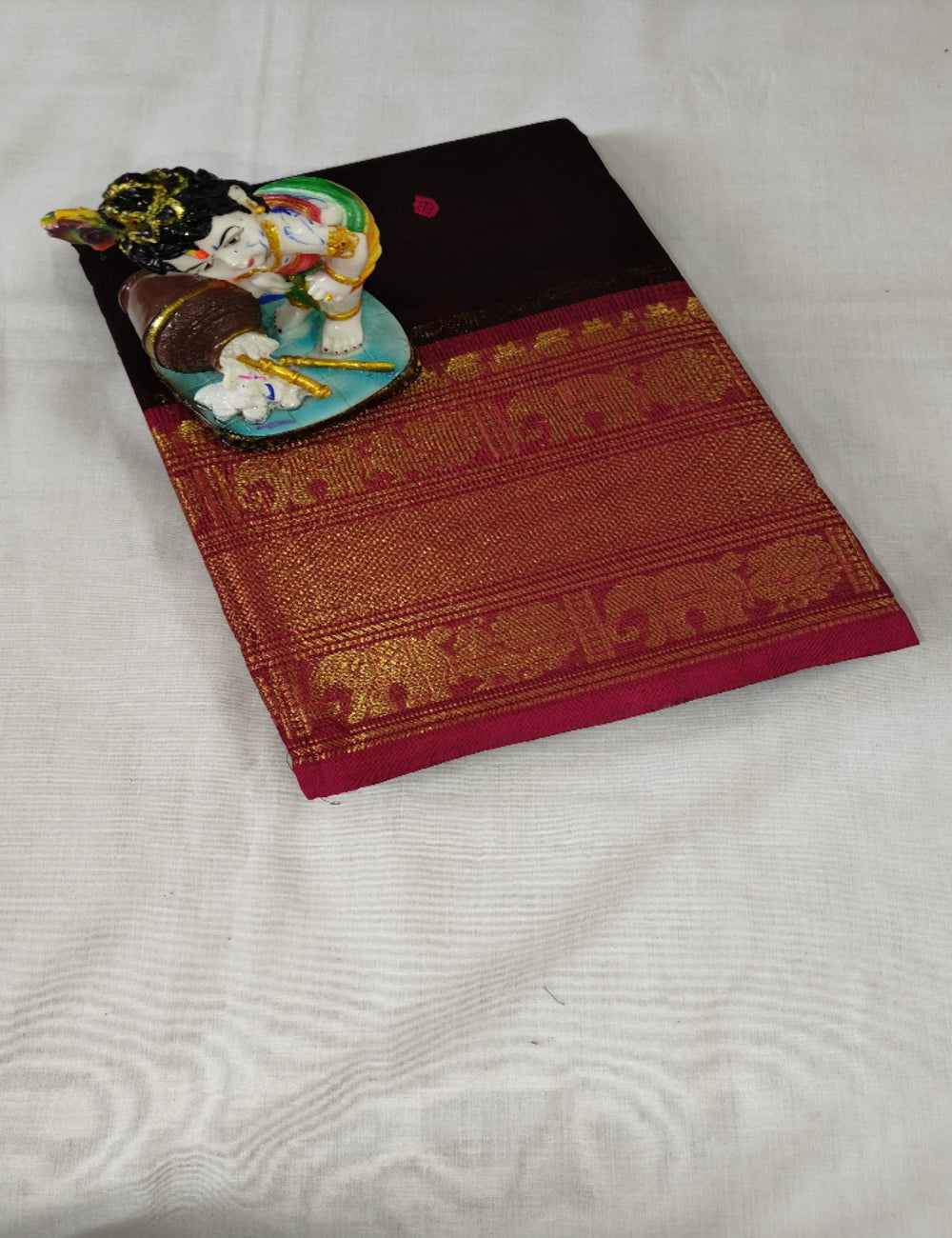Maroon Kanchi Cotton Saree with Golden Zari Border