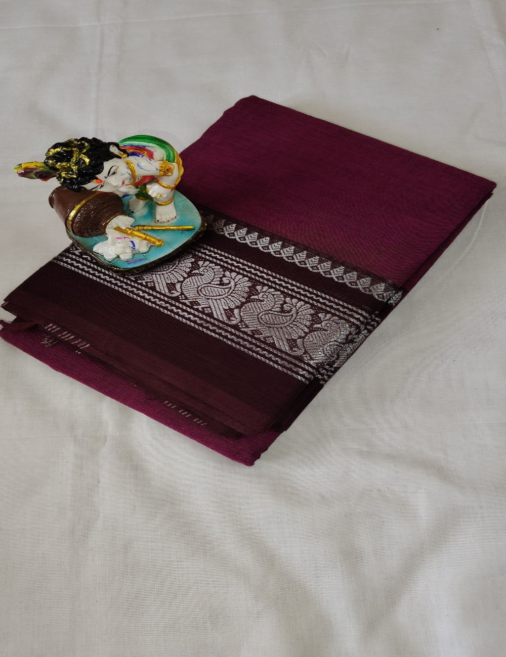 Kanchi Cotton Saree with Zari Peacock Border