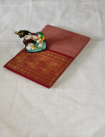 Kanchi Cotton Saree - Rust Red with Gold Border