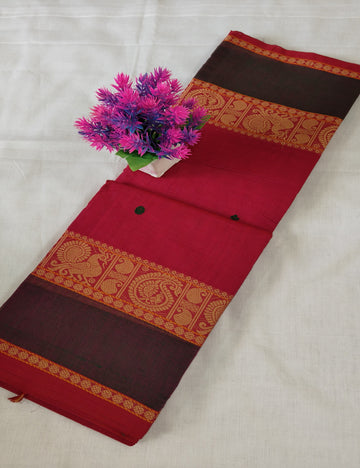 Kanchi Cotton Saree Deep Red with thread Border