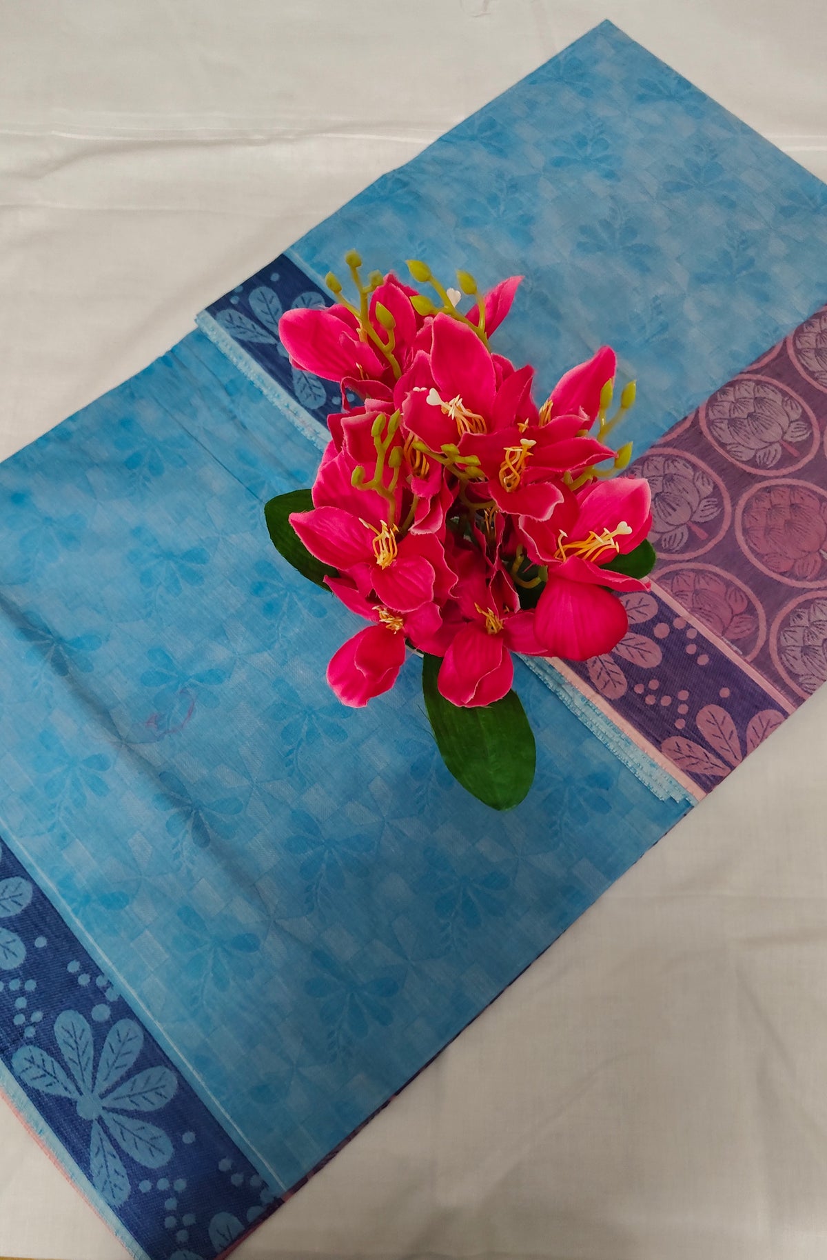 Kovai Negamam Blue Cotton Saree with Floral Border