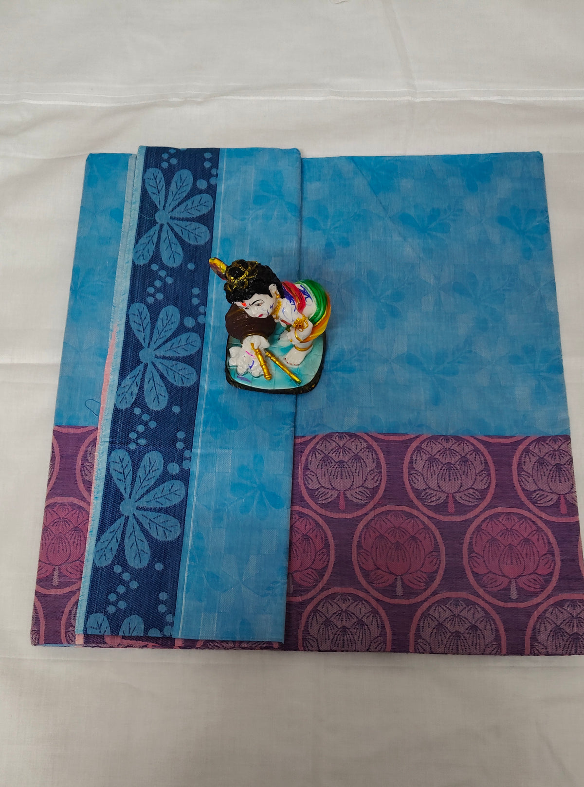 Kovai Negamam Blue Cotton Saree with Floral Border