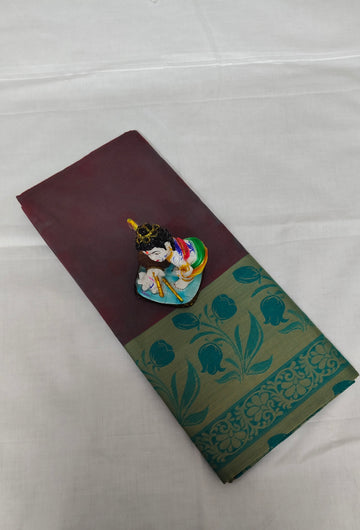 Kovai Negamam Cotton Saree - Maroon with Green Floral Border