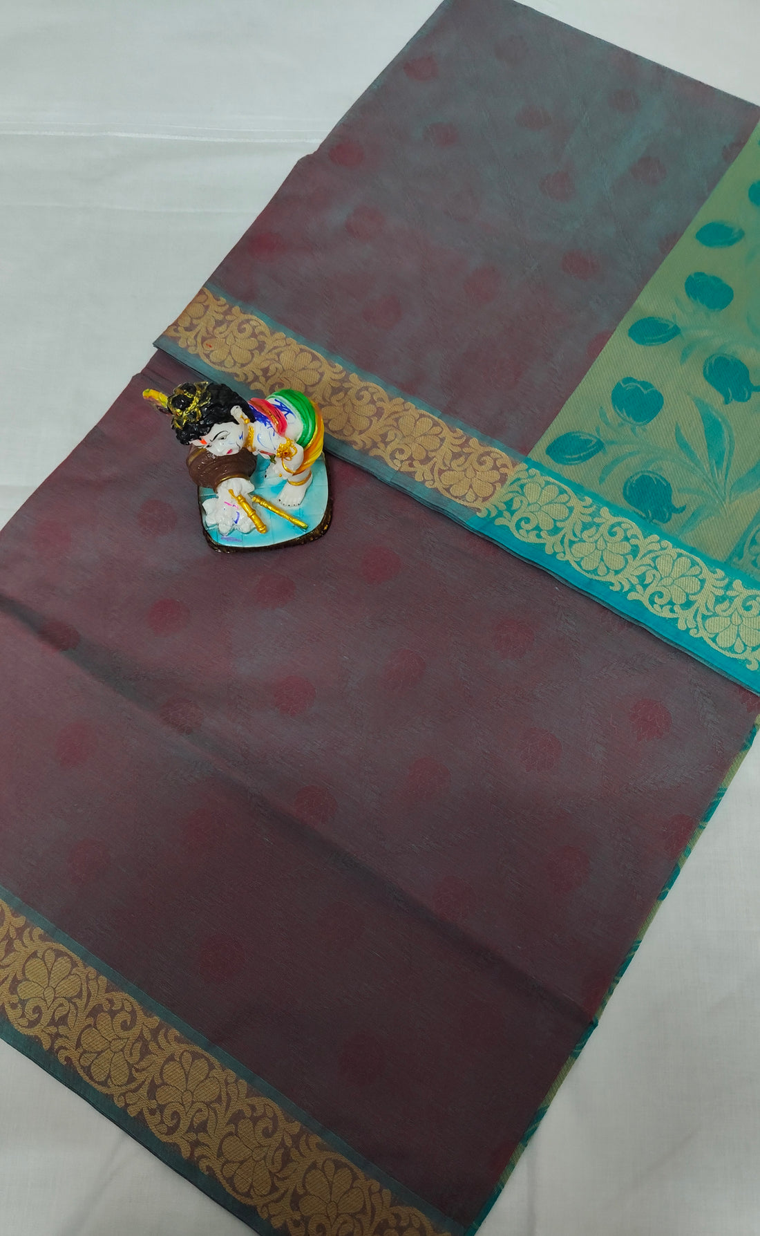 Kovai Negamam Cotton Saree - Maroon with Green Floral Border