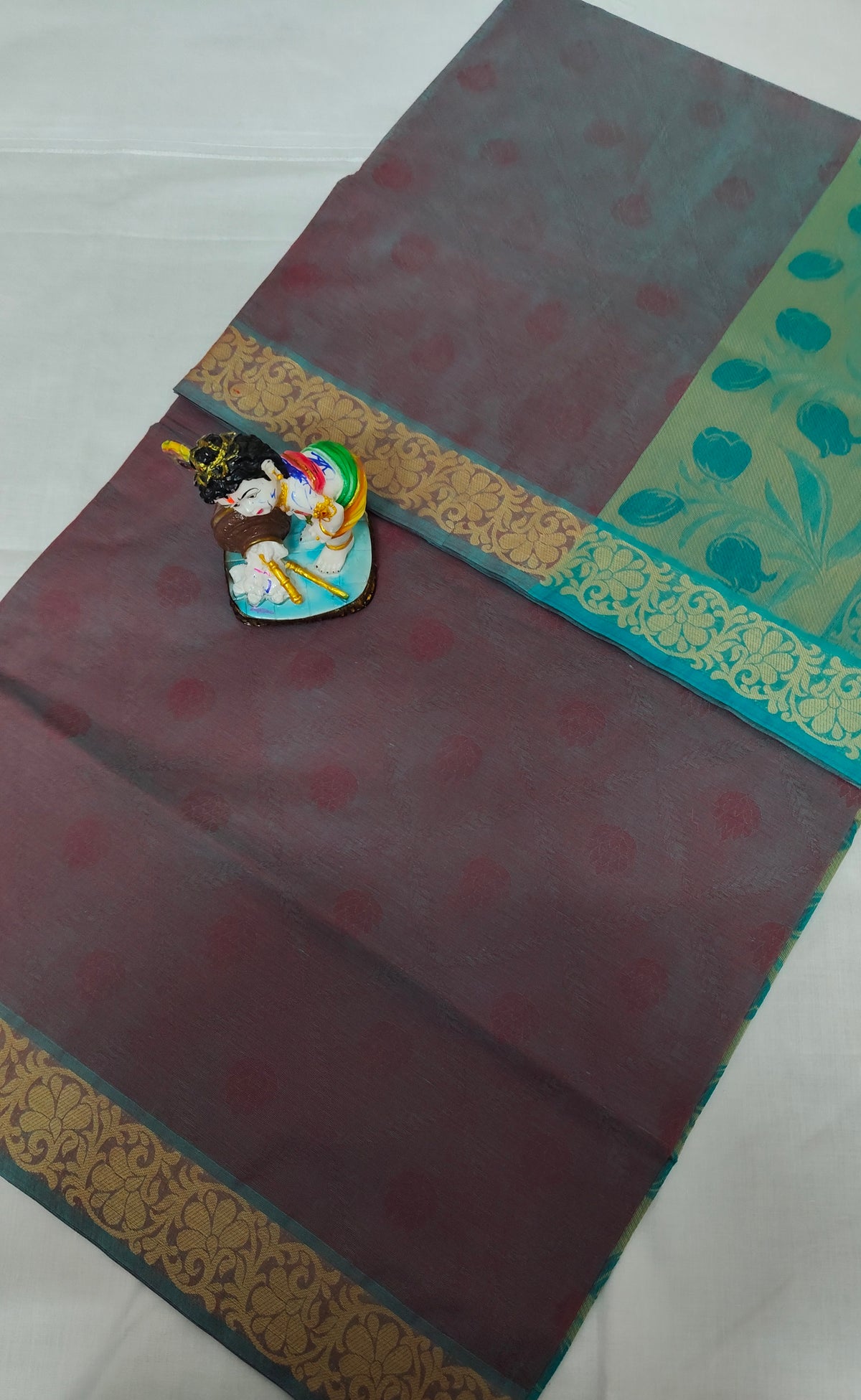 Kovai Negamam Cotton Saree - Maroon with Green Floral Border